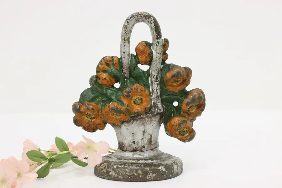 Photo of Farmhouse Vintage Painted Bronze Flower Basket Door Stop