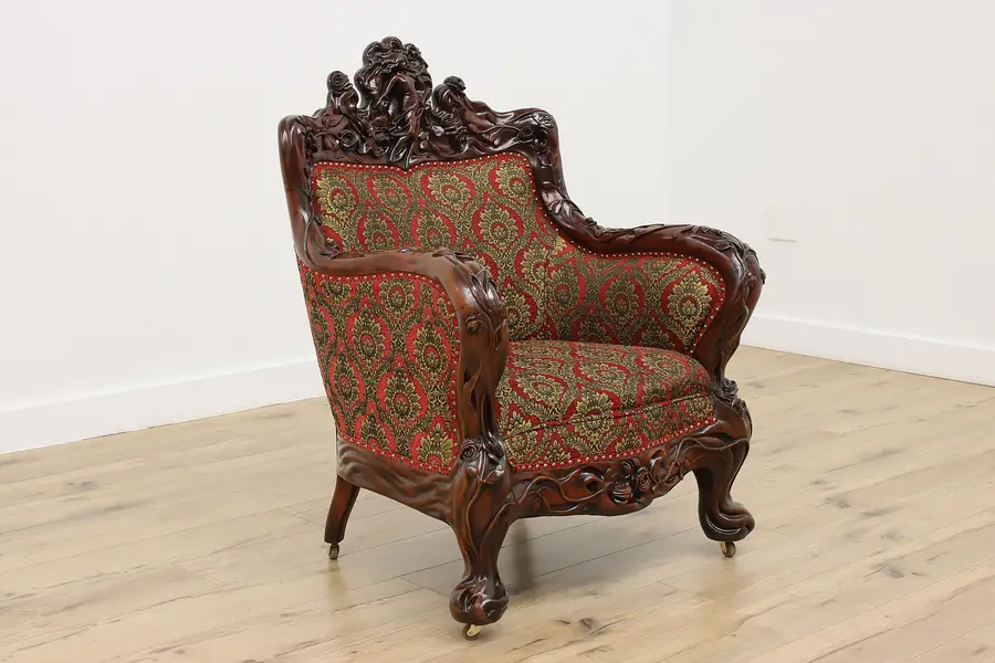 Photo of Art Nouveau Antique Carved Mahogany Chair, Karpen