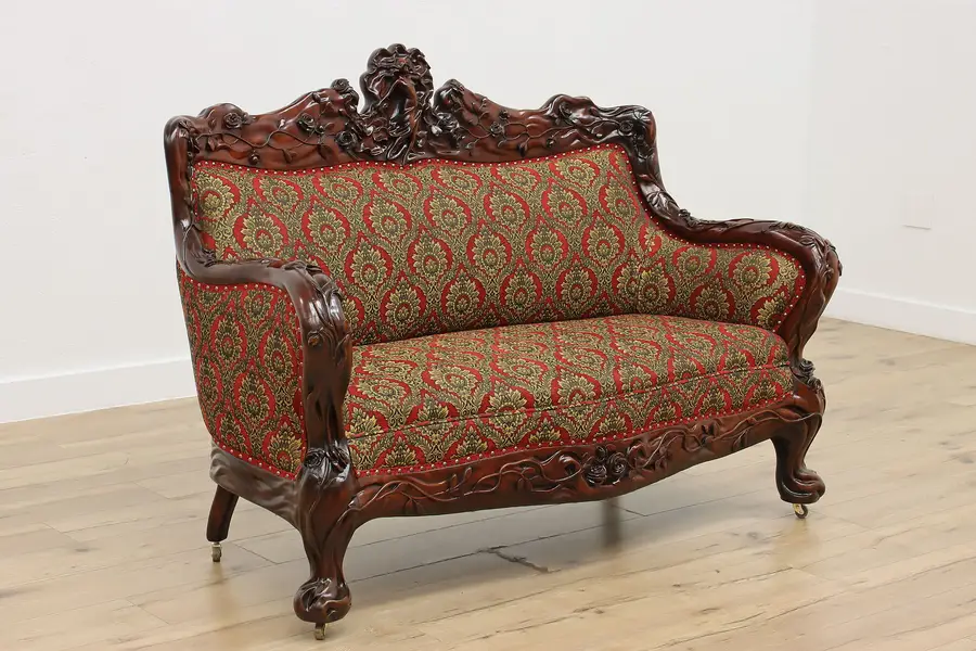 Photo of Art Nouveau Antique Carved Mahogany Sofa or Loveseat, Karpen