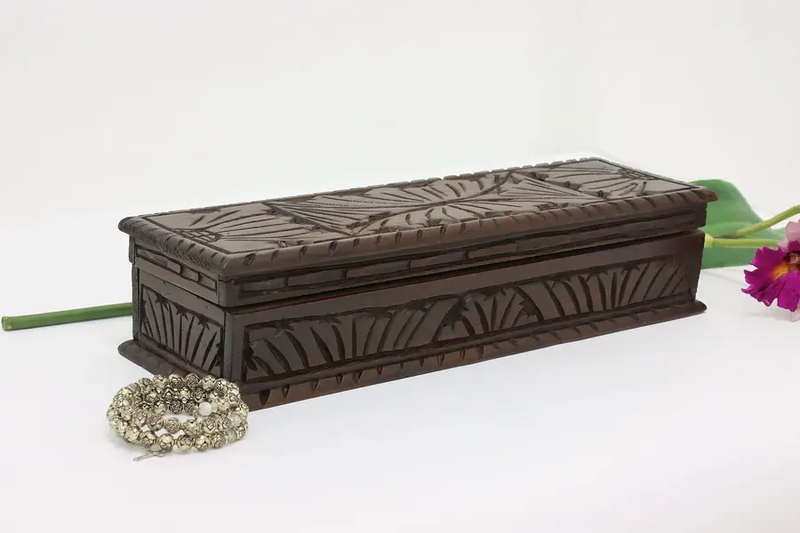 Photo of Folk Art Antique Carved Pine Jewelry Keepsake Collector Box