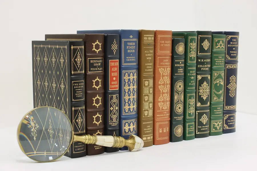 Photo of Set of 11 Vintage Gold Tooled Leather Franklin Library Books
