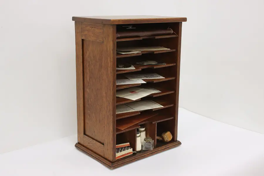 Photo of Arts & Crafts Mission Oak Antique Desktop File Organizer