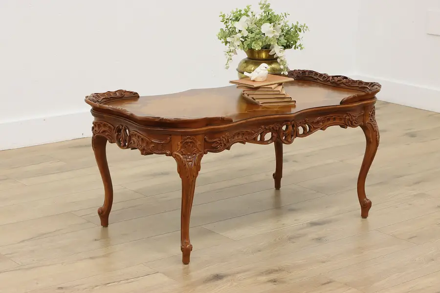 Photo of French Design Antique Carved Mahogany Marquetry Coffee Table