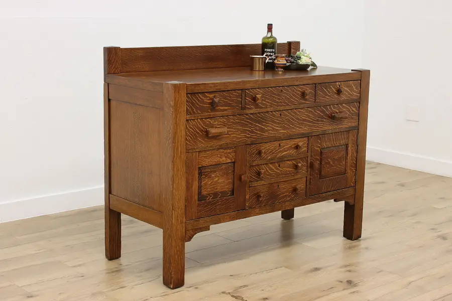 Photo of Arts & Crafts Mission Oak Antique Sideboard Buffet Server