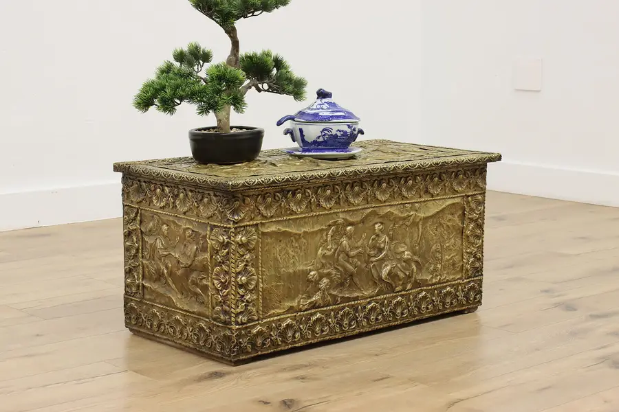 Photo of French Antique Brass Clad Storage Kindling or Mudroom Chest