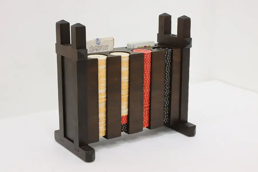 Photo of Arts & Crafts Antique Birch Gambling Poker Chip Caddy Set