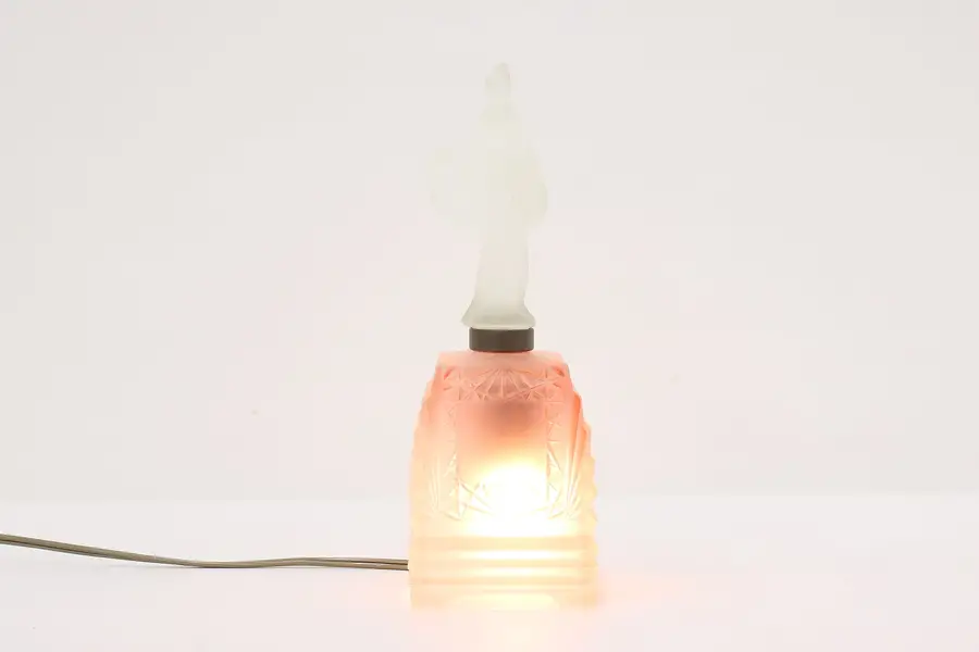 Photo of Art Deco Vintage Frosted Glass Boudoir Lamp Gentleman Statue
