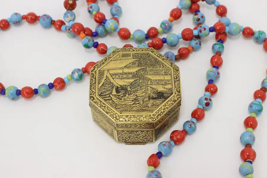 Photo of Chinese Vintage Engraved Brass Snuff Ring or Trinket Box