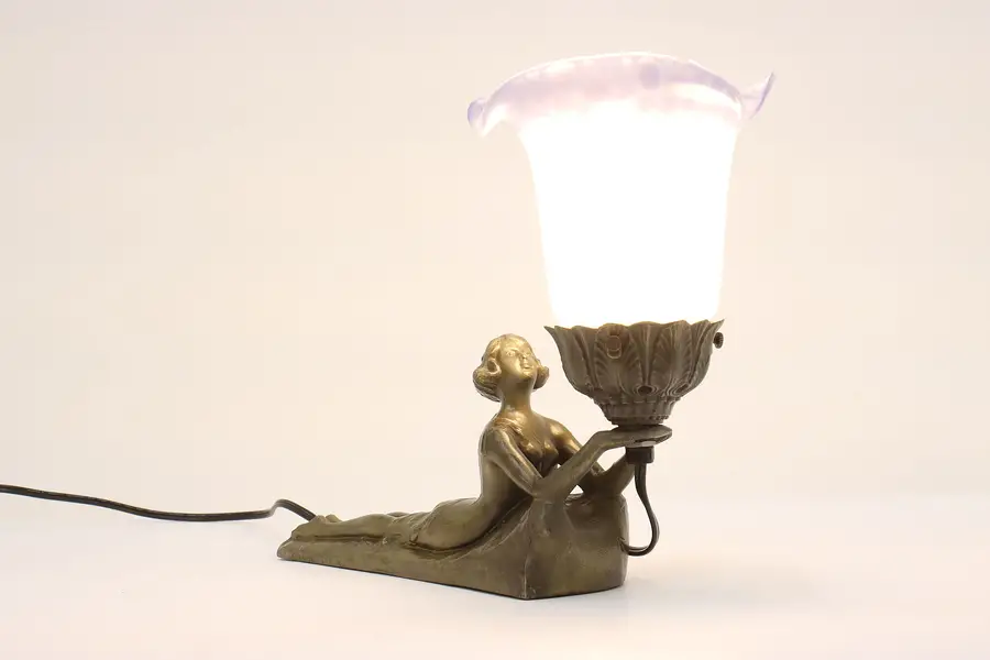 Photo of Art Deco Vintage Frosted Shade & Sculpture Lamp, Chandler