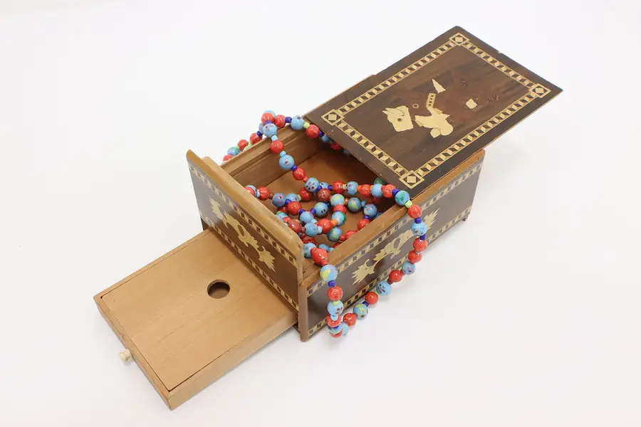 Photo of Japanese Vintage Walnut & Inlay Puzzle Trinket Box, Mt. Fuji