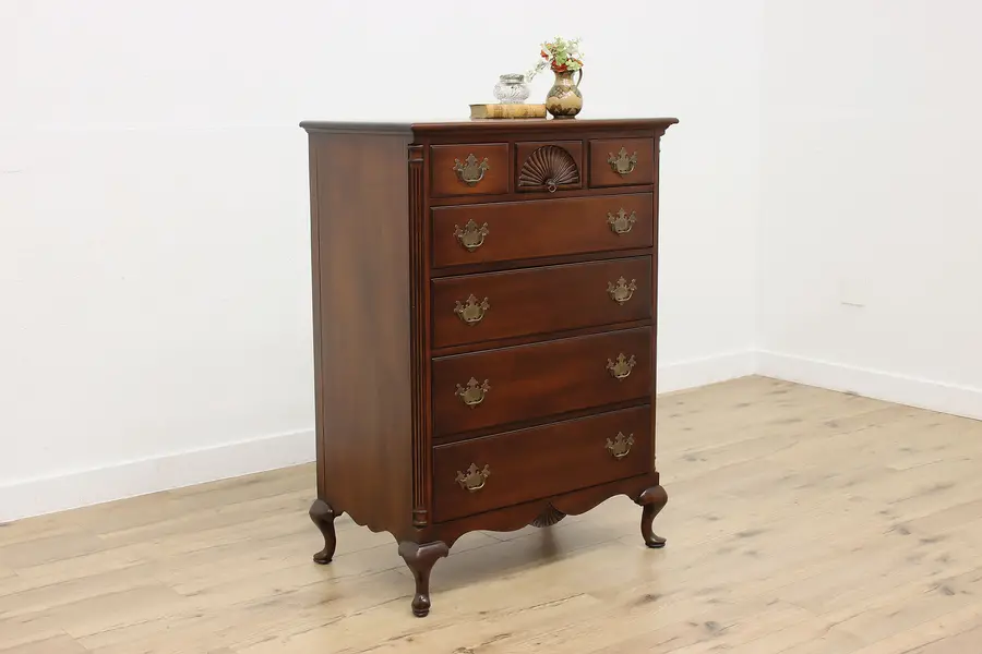 Photo of Georgian Vintage Mahogany Tall Chest, Shell Carved, Drexel