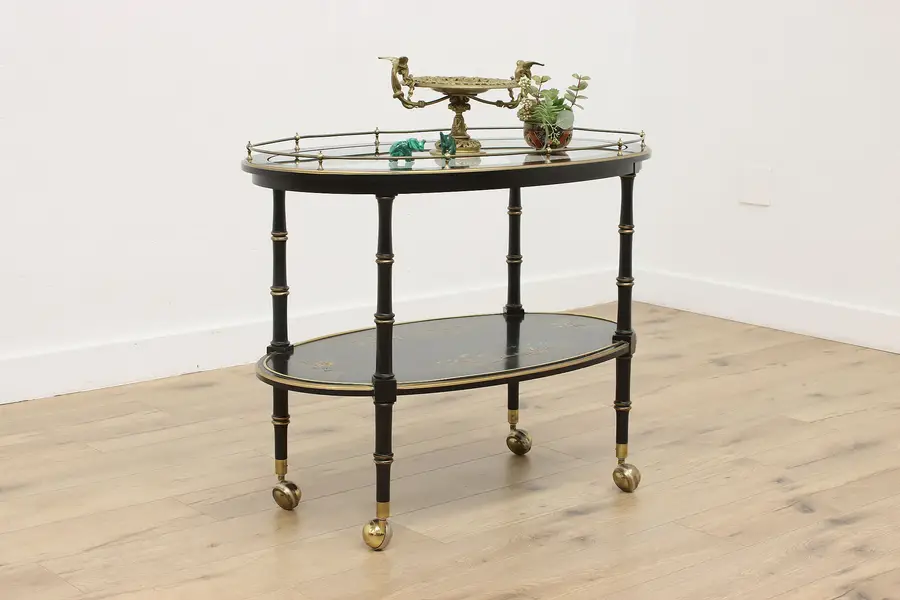 Photo of Chinese Vintage Hand Painted Rolling Tea or Bar Cart