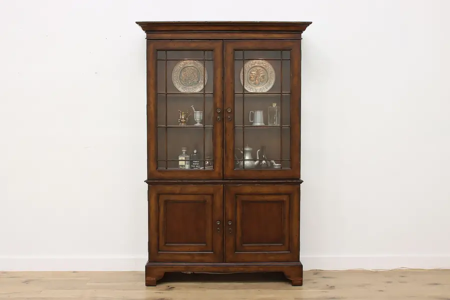 Photo of Colonial Vintage Cherry Lit Display, Bar Cabinet or Bookcase