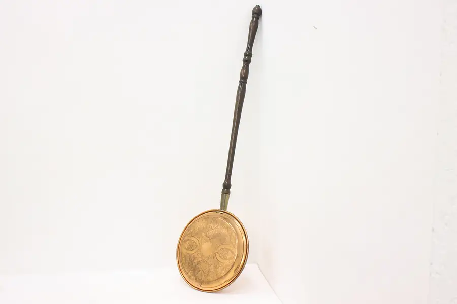 Photo of Victorian Design Engraved Vintage Copper Bed Warmer