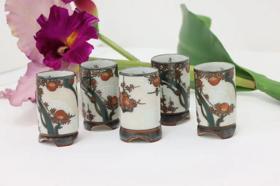 Photo of Set of 5 Vintage Painted Porcelain Japanese Sake Cups