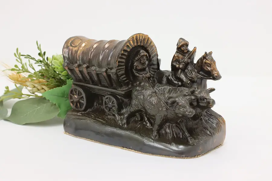 Photo of Covered Wagon Pioneer Vintage Copper Bookend Sculpture Dodge