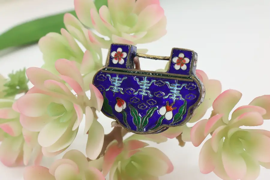 Photo of Chinese Antique Cloisonne Enamel & Brass Pendant or Buckle