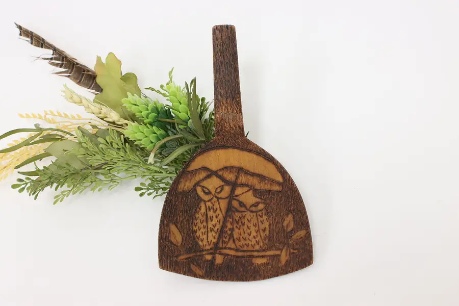 Photo of Folk Art Antique Burnt Wood Pyrography Scoop Wall Decor KW