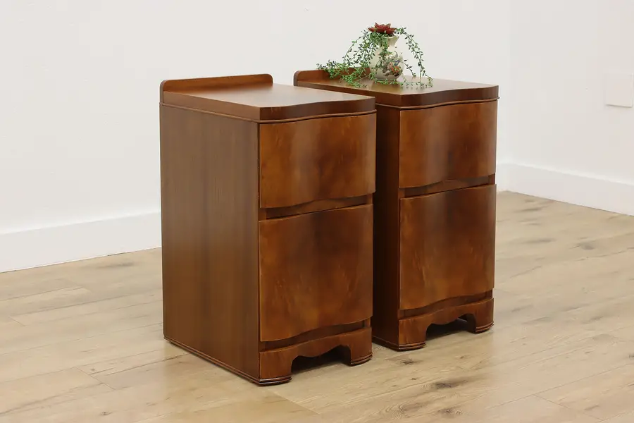 Photo of Pair Midcentury Modern Vintage Walnut Nightstands End Tables