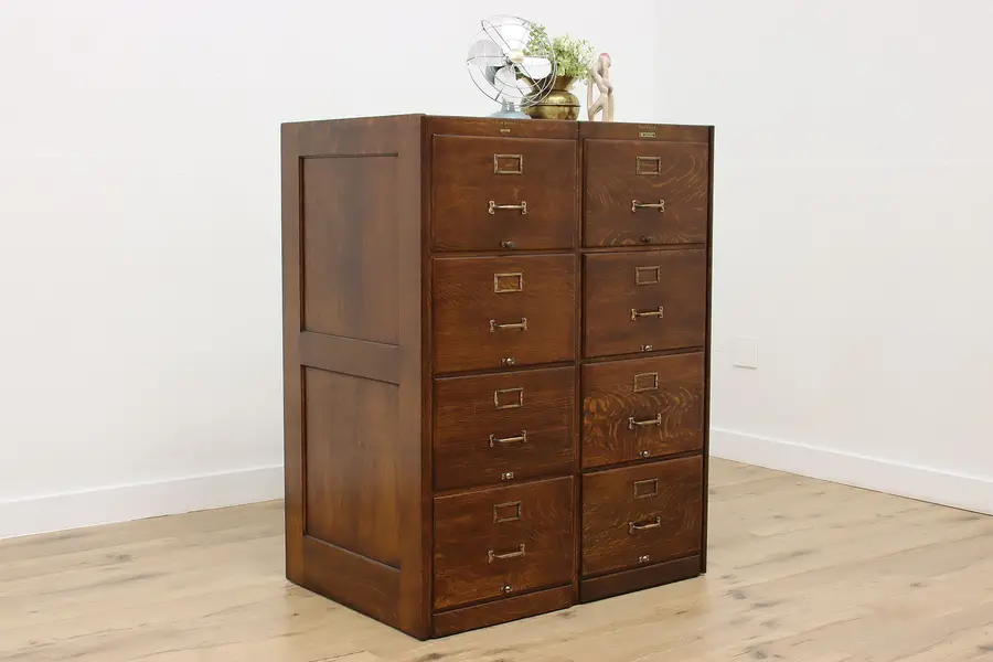 Photo of Craftsman Antique Oak Library Double File Cabinet Shaw