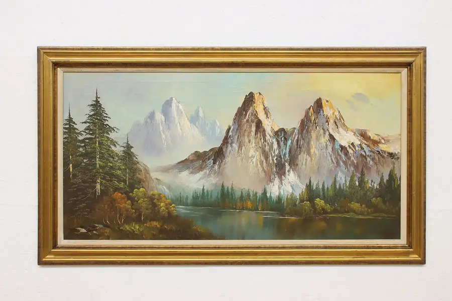 Photo of Italian Mountains Vintage Original Oil Painting Cabbetti 55"