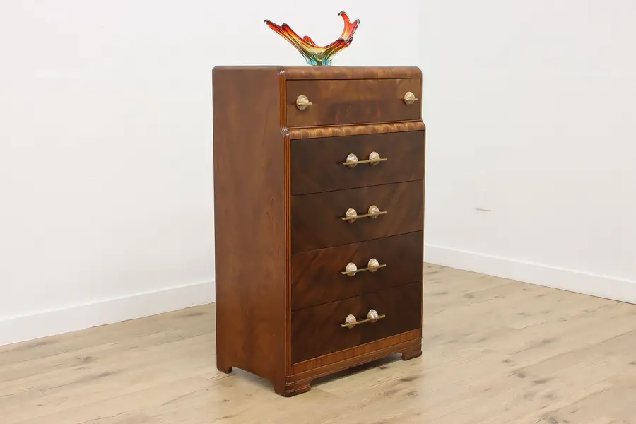 Photo of Art Deco Vintage Waterfall Highboy Chest Bakelite Pulls