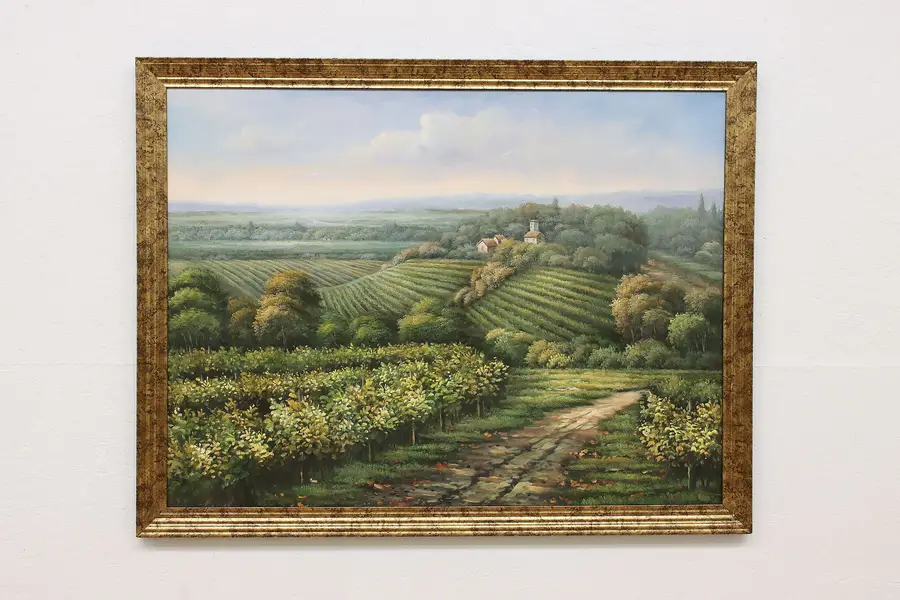 Photo of Blooming Field Landscape Vintage Original Oil Painting 52.5"