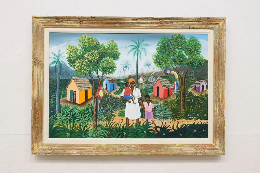 Photo of Haitian Family Vintage Original Oil Painting Saintus 42.5"