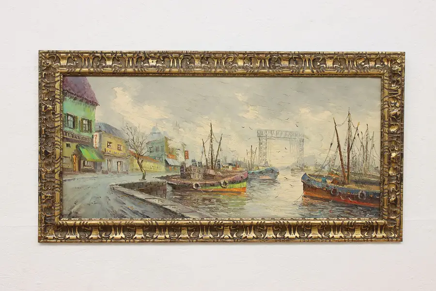 Photo of La Boca Plaza Vintage Original Oil Painting Raul 49.5"