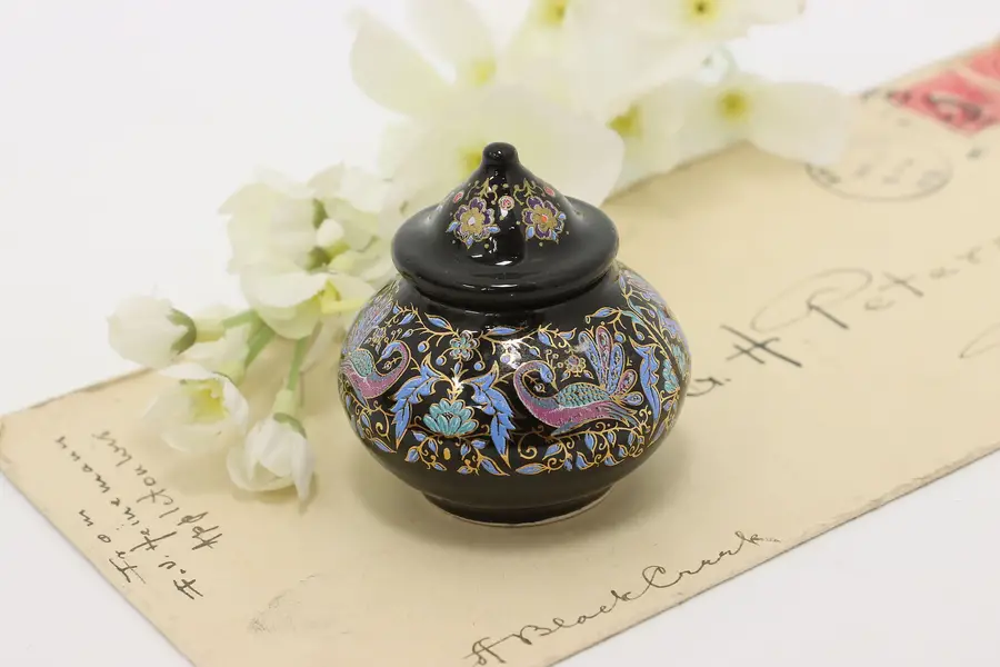 Photo of Asian Vintage Hand Painted Ceramic Office Inkwell, Peacocks