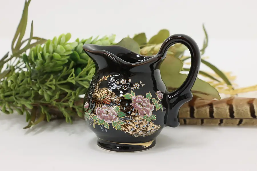 Photo of Asian Vintage Hand Painted Ceramic Mini Pitcher, Peacocks