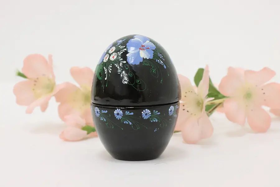 Photo of Ukrainian Vintage Hand Painted Petrykivka Egg Trinket Box
