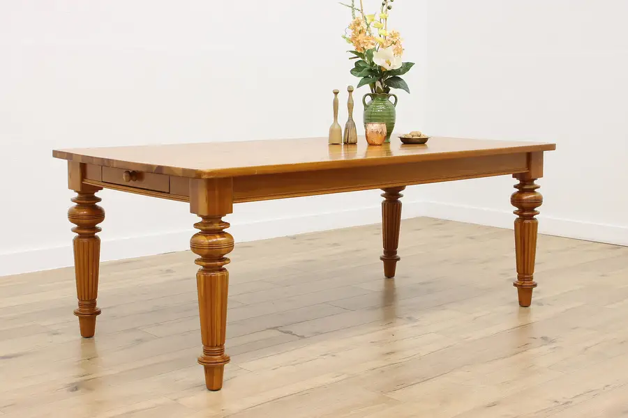 Photo of Farmhouse Vintage Pine Harvest Dining Table Desk, Lexington