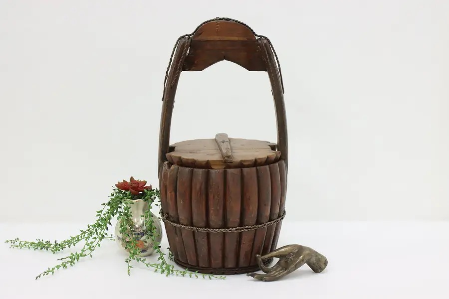 Photo of Asian Antique Carved Pine & Oak Covered Bucket
