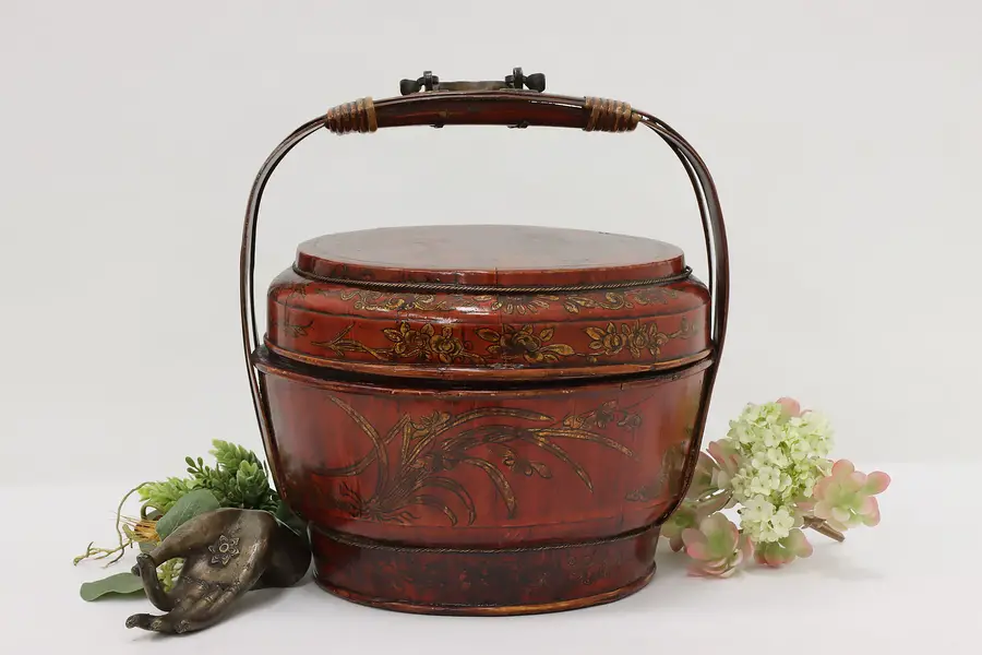 Photo of Chinese Vintage Lacquer & Gilt Lunch Bucket or Storage Caddy
