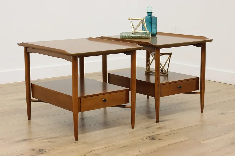 Photo of Pair Midcentury Modern Vintage Walnut End Tables Morganton