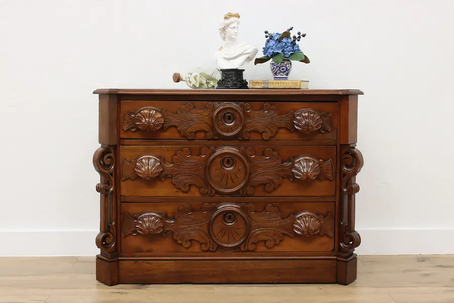 Photo of Victorian Antique Carved Walnut Dresser Chest or Console