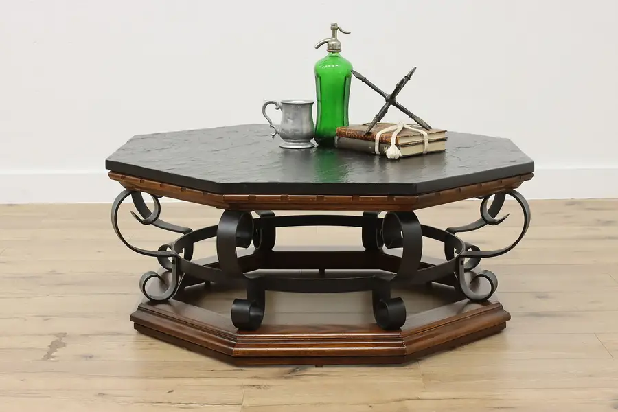 Photo of Spanish Colonial Vintage Faux Slate & Iron Coffee Table