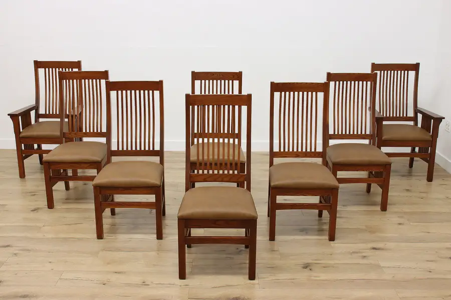 Photo of Set of 8 Craftsman Leather Dining Chairs, Nichols & Stone