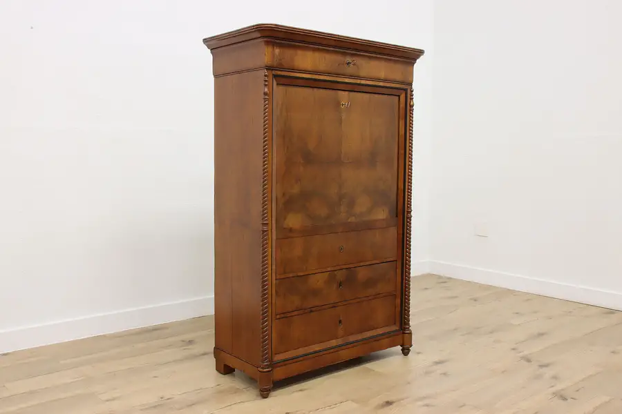 Photo of Biedermeier Antique Walnut Drop Front Library Secretary Desk