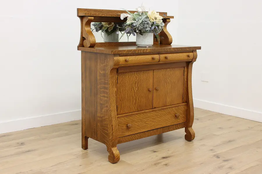 Photo of Empire Antique Oak Sideboard Buffet or Bar Cabinet, Rockford