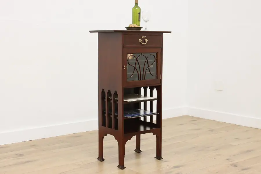 Photo of Art Nouveau Antique Mahogany Music Cabinet Bath Stand