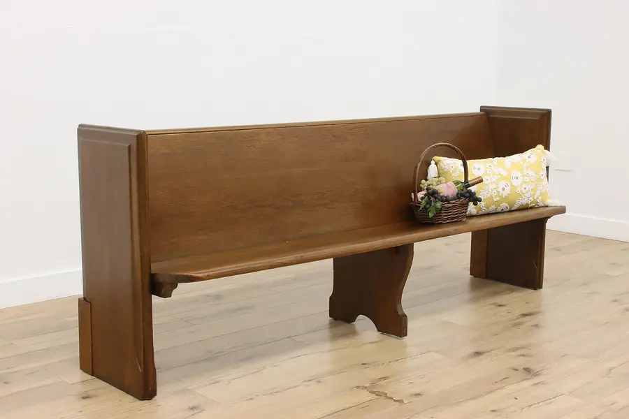 Photo of Carved Oak Traditional Vintage Church Pew or Porch Bench 89"