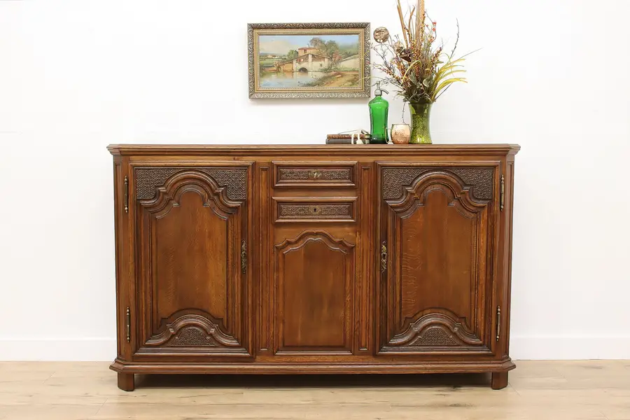 Photo of Country French Antique Carved Oak Sideboard TV Hall Console