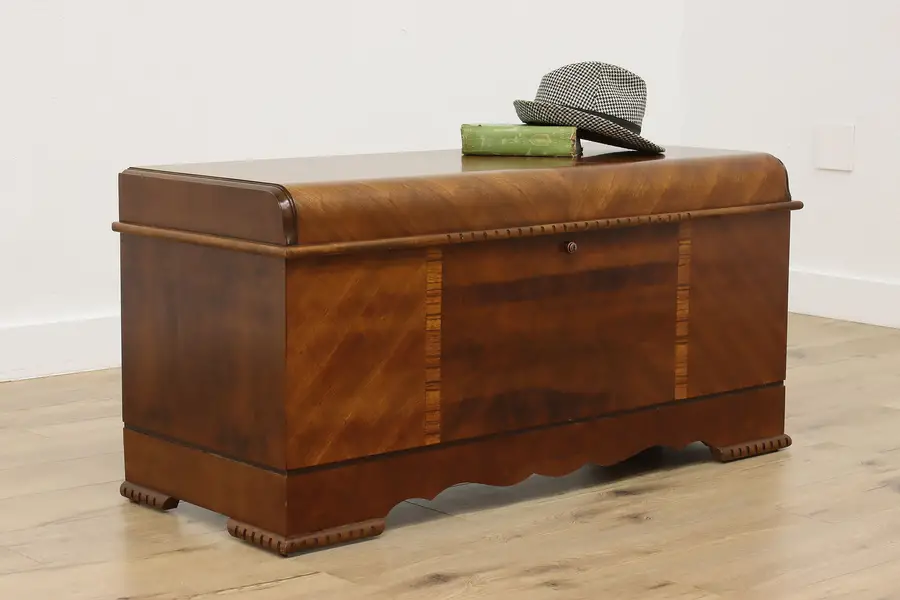 Photo of Art Deco Vintage Waterfall Walnut Blanket Chest Trunk Lane