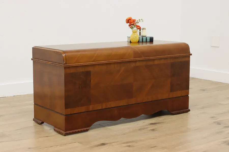 Photo of Art Deco Vintage Waterfall Cedar Lined Blanket Chest Trunk