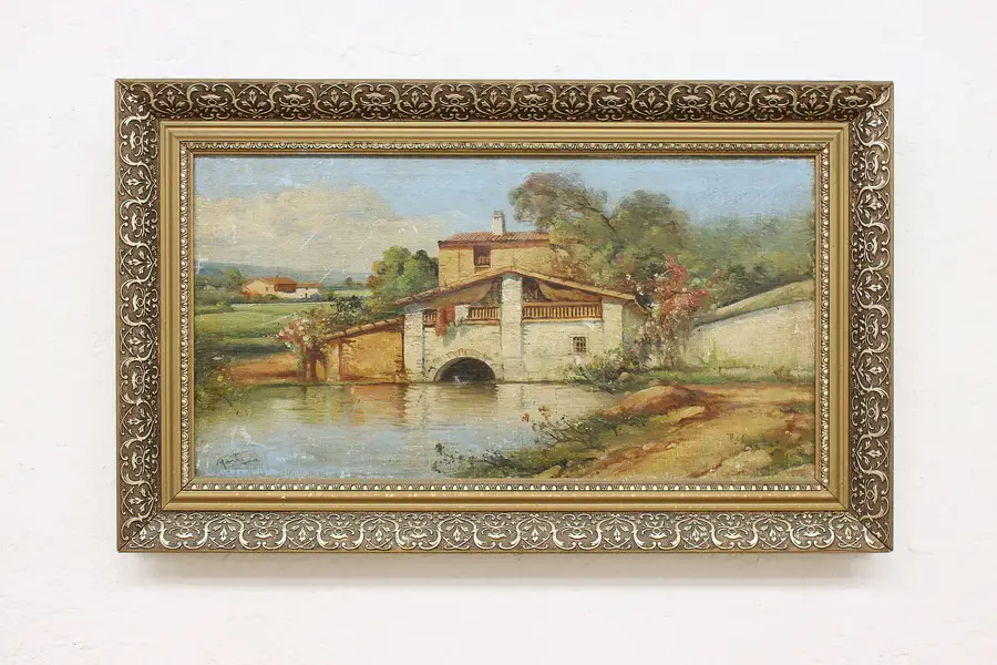 Photo of Countryside Villa Antique Original Oil Painting Marti 25"