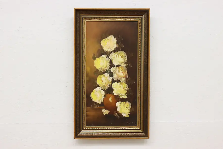 Photo of Roses Still Life Vintage Original Oil Painting Shulo 29"