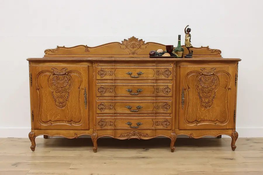 Photo of Country French Carved Oak Sideboard, Buffet or Bar Cabinet