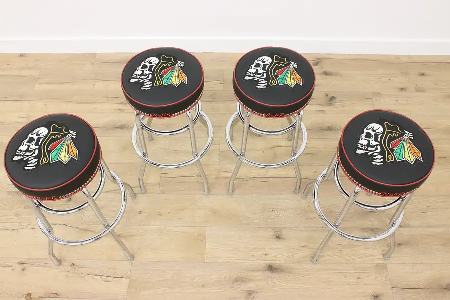 Photo of Set 4 Chicago Blackhawks Vinyl & Chrome Kitchen Bar Stools